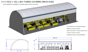 FABRIC COVERED 31H X52W X 100L 4 BAY STORAGE & SERVICE DRIVE-SHED